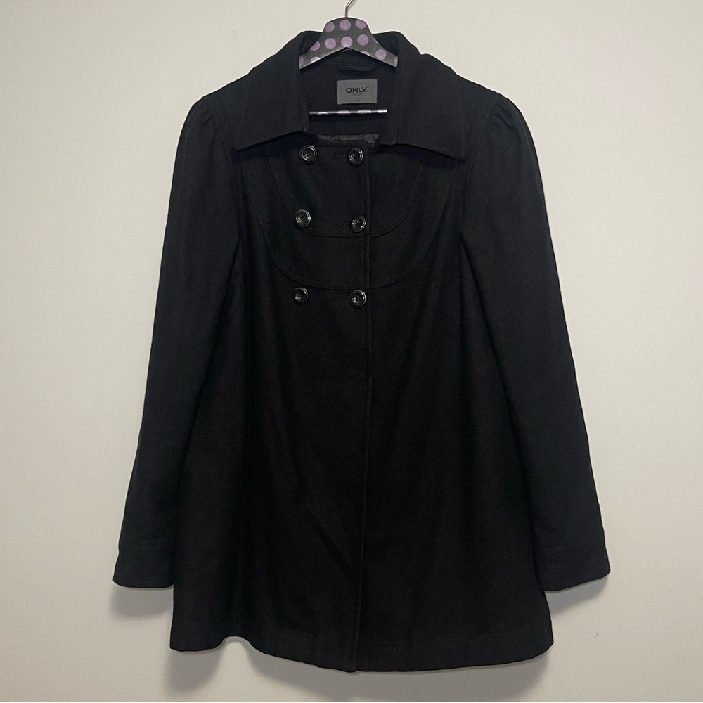 ONLY Limitless Women's Double Breasted Black Pea Coat Size Large